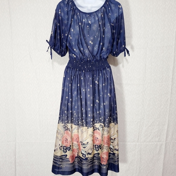 Vintage Semi Sheer Polyester Floral Dress SM/M - Picture 2 of 6